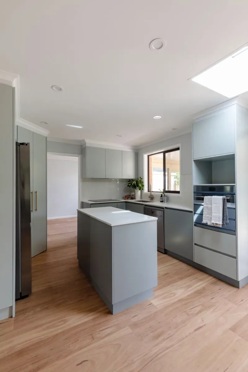 Belconnen kitchen island seen from the open living space