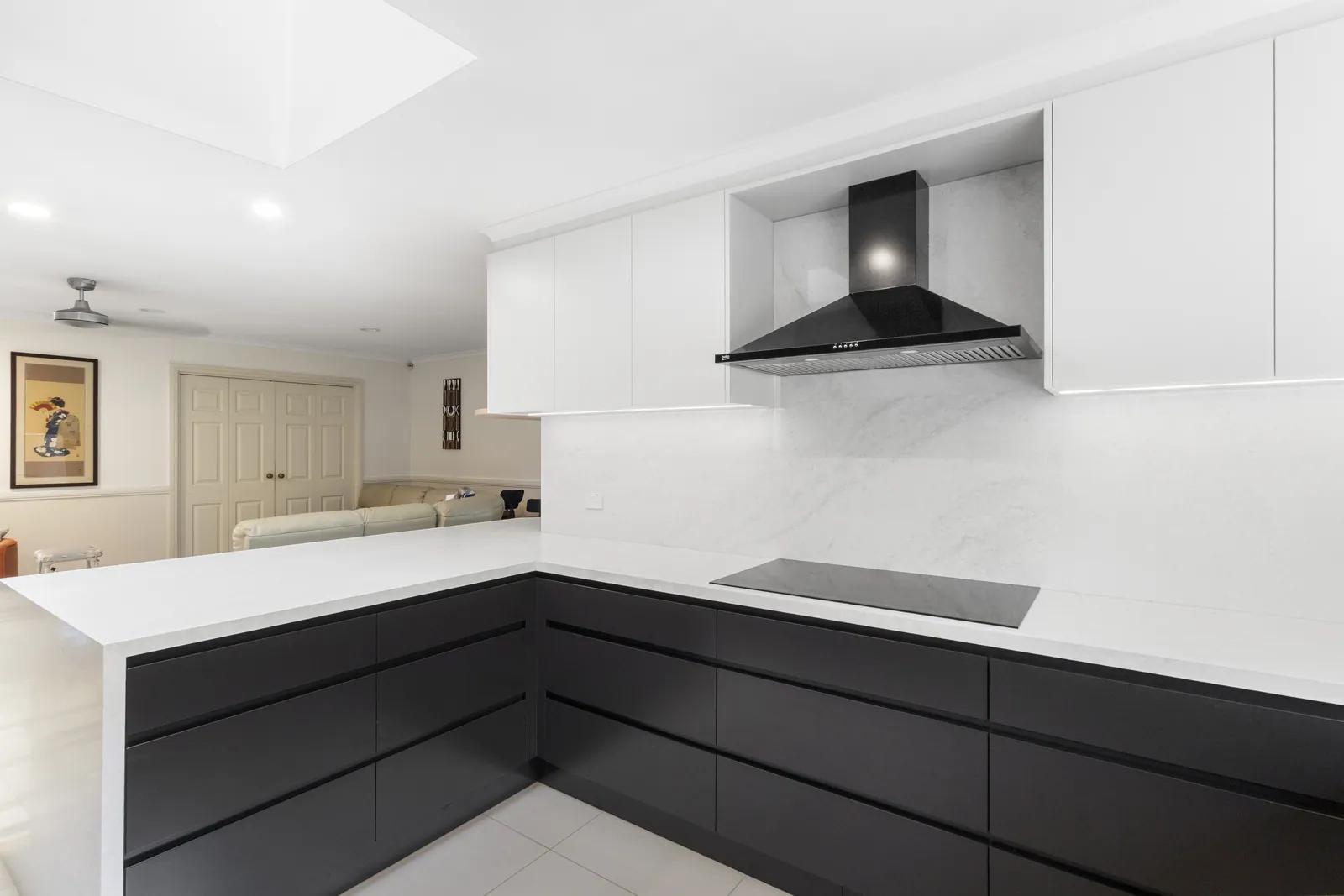 Calwell kitchen looking through to the living area