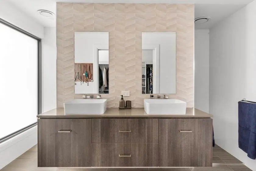 Twin-basin vanity joinery in the Flynn home