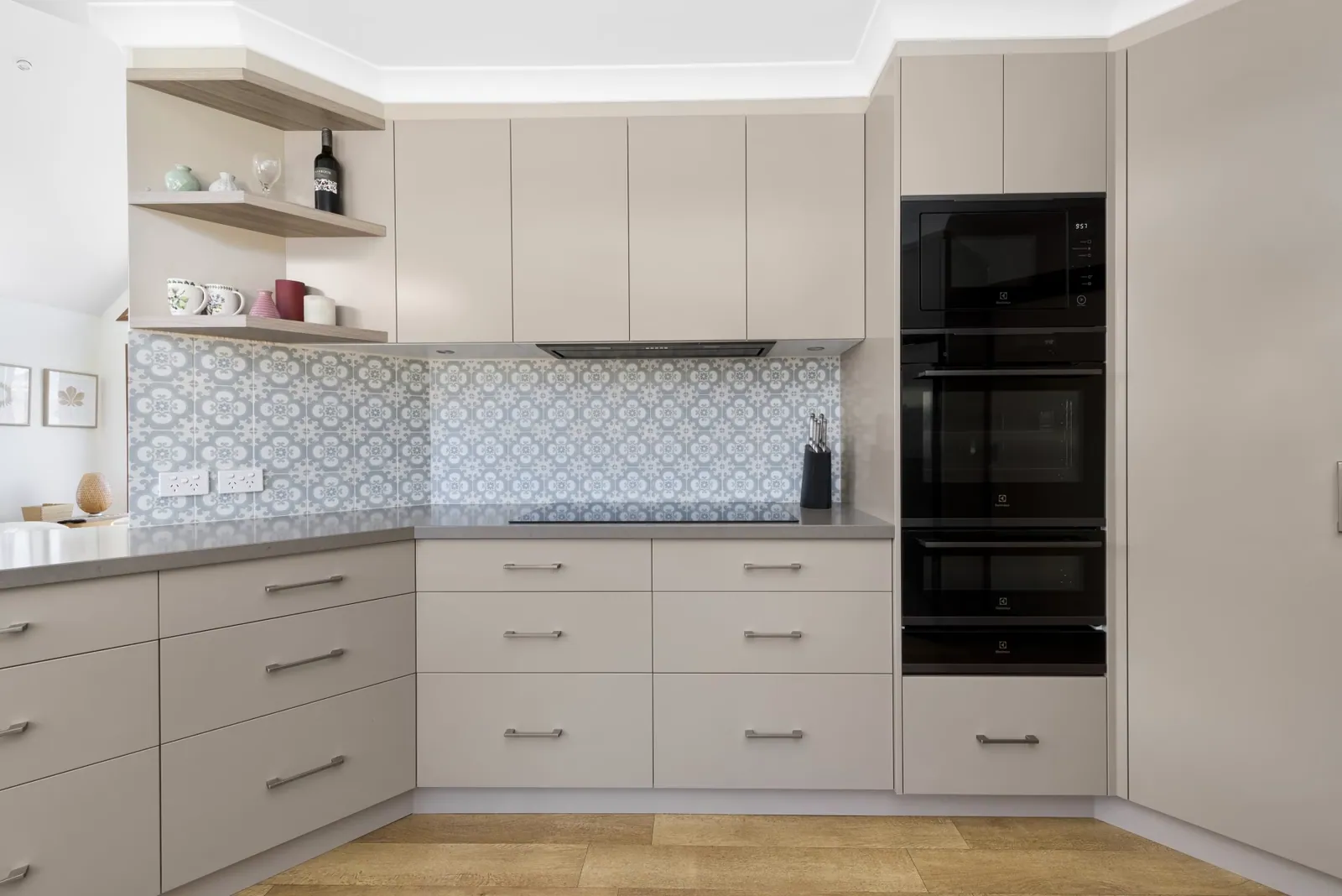 Wall oven and drawer banks in the light grey Nicholls kitchen
